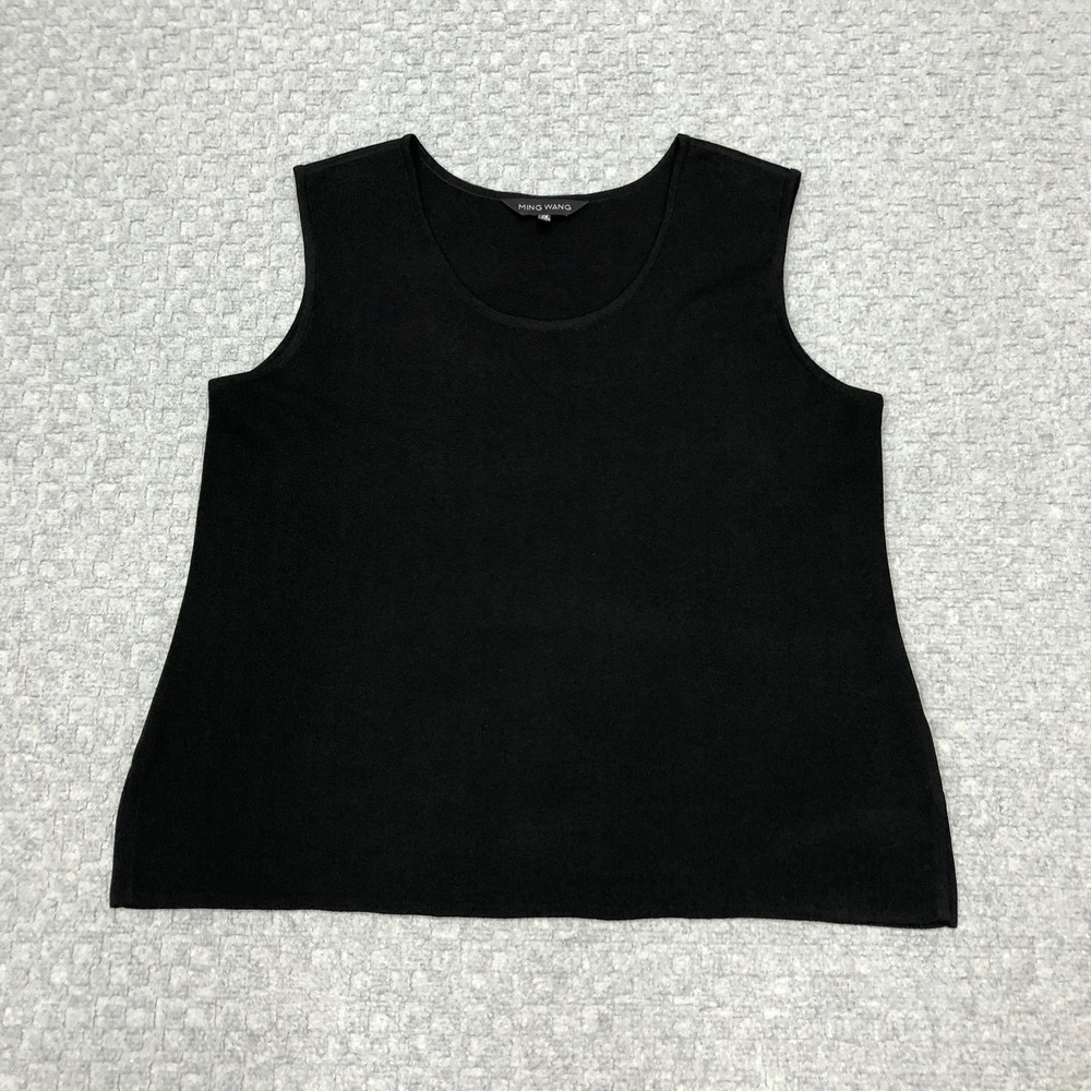 Ming Wang Tank Top Womens 1X Black Acrylic Knit Scoop Neck Sleeveless Plus